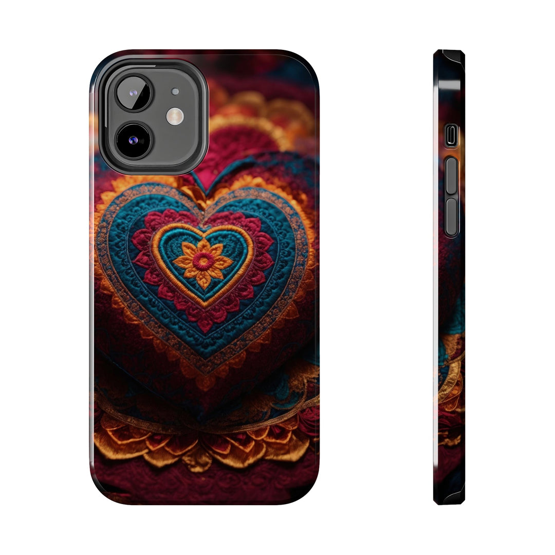 Embroidered Textile Heart - Tough Phone Case - Phone Case - g(0D·IO) - iPhone 12 - -