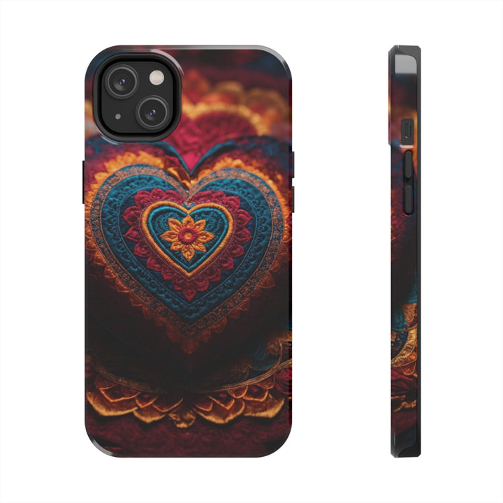 Embroidered Textile Heart - Tough Phone Case - Phone Case - g(0D·IO) - iPhone 14 Plus - -