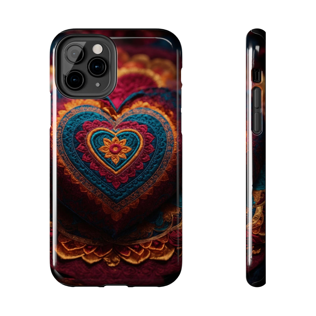 Embroidered Textile Heart - Tough Phone Case - Phone Case - g(0D·IO) - iPhone 11 Pro - -