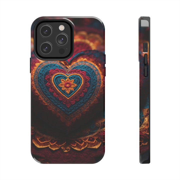 Embroidered Textile Heart - Tough Phone Case - Phone Case - g(0D·IO) - iPhone 14 Pro Max - -