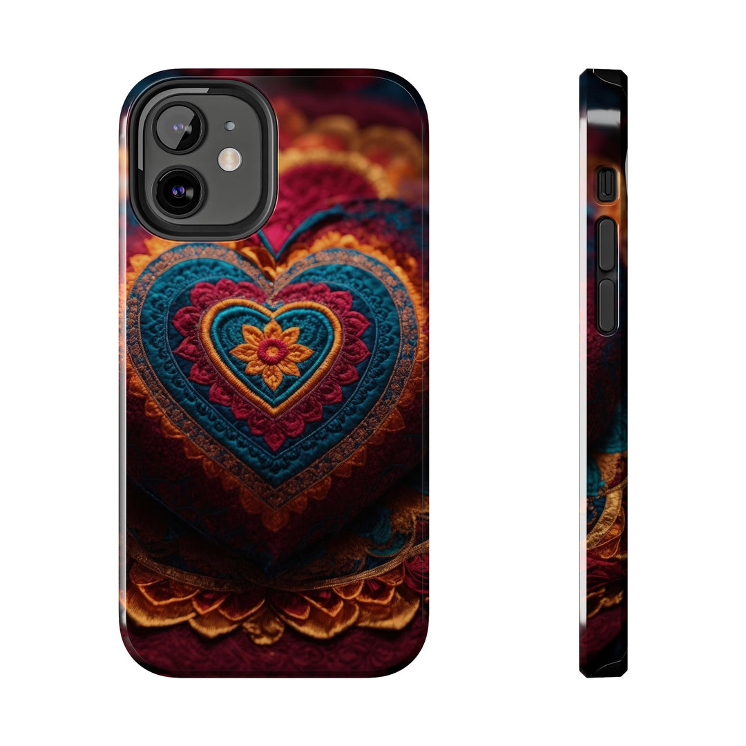 Embroidered Textile Heart - Tough Phone Case - Phone Case - g(0D·IO) - iPhone 12 Mini - -