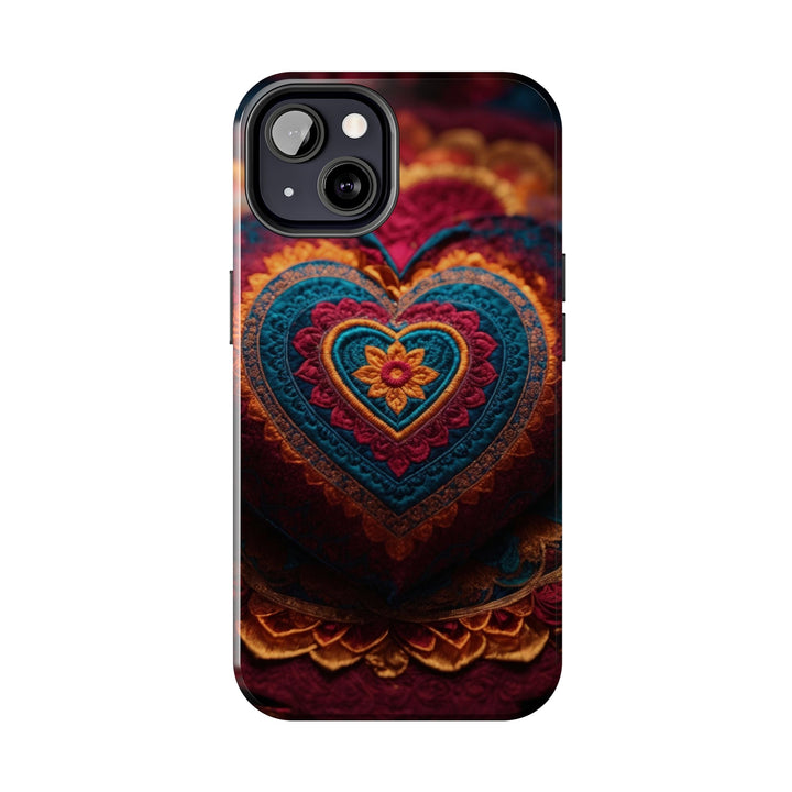 Embroidered Textile Heart - Tough Phone Case - Phone Case - g(0D·IO) - iPhone 13 Mini - -