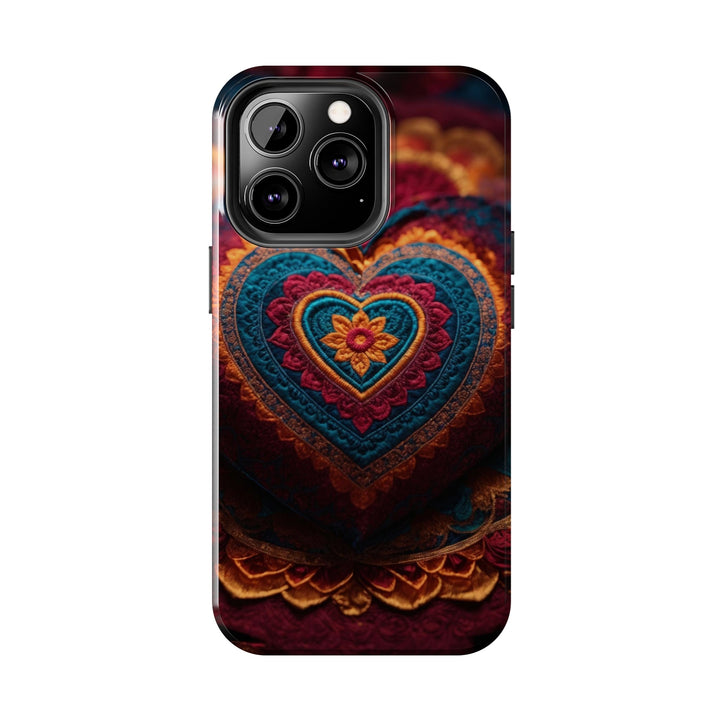 Embroidered Textile Heart - Tough Phone Case - Phone Case - g(0D·IO) - iPhone 13 Mini - -