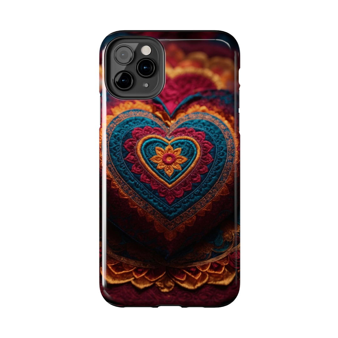 Embroidered Textile Heart - Tough Phone Case - Phone Case - g(0D·IO) - iPhone 13 Mini - -