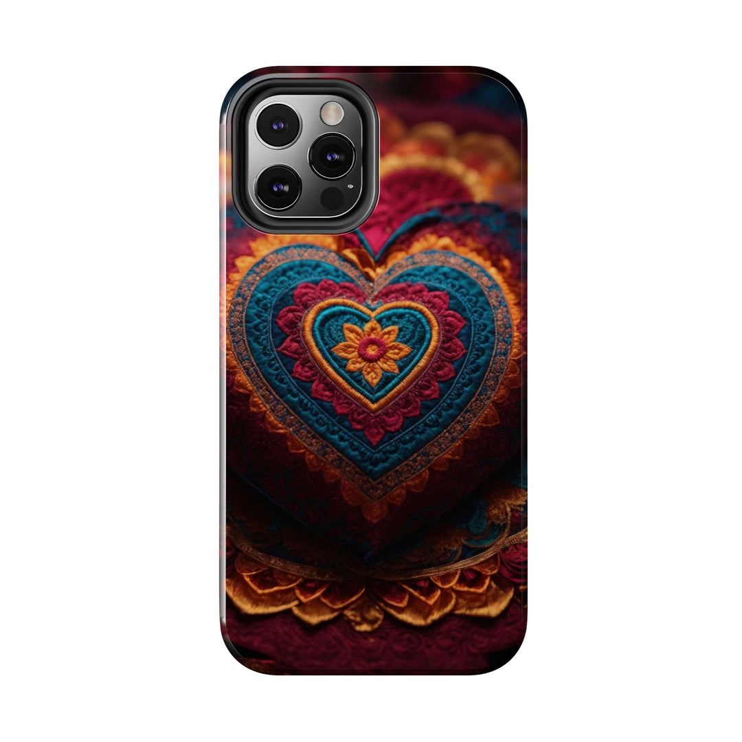 Embroidered Textile Heart - Tough Phone Case - Phone Case - g(0D·IO) - iPhone 13 Mini - -