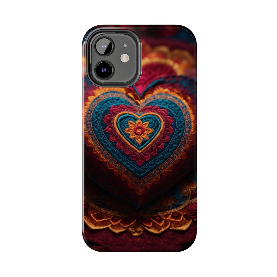 Embroidered Textile Heart - Tough Phone Case - Phone Case - g(0D·IO) - iPhone 13 Mini - -