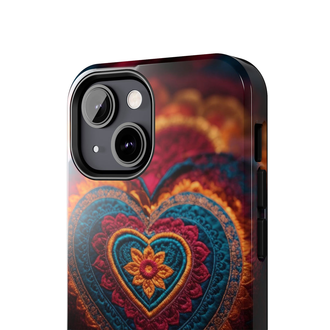 Embroidered Textile Heart - Tough Phone Case - Phone Case - g(0D·IO) - iPhone 13 Mini - -