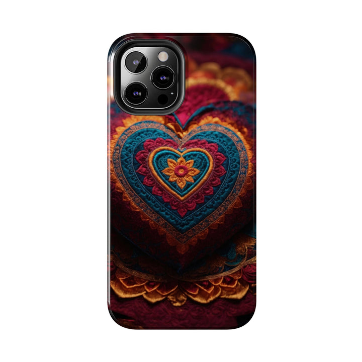 Embroidered Textile Heart - Tough Phone Case - Phone Case - g(0D·IO) - iPhone 13 Mini - -