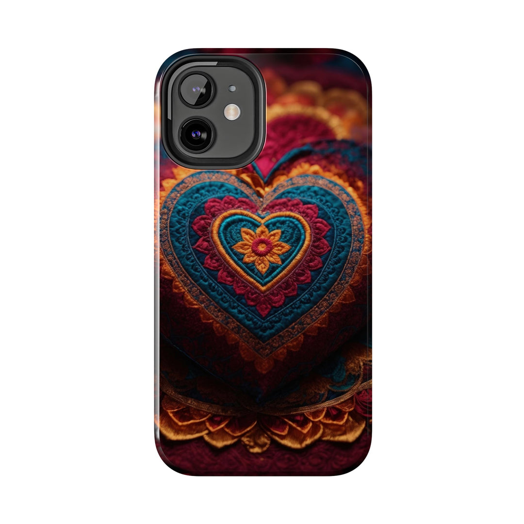 Embroidered Textile Heart - Tough Phone Case - Phone Case - g(0D·IO) - iPhone 13 Mini - -