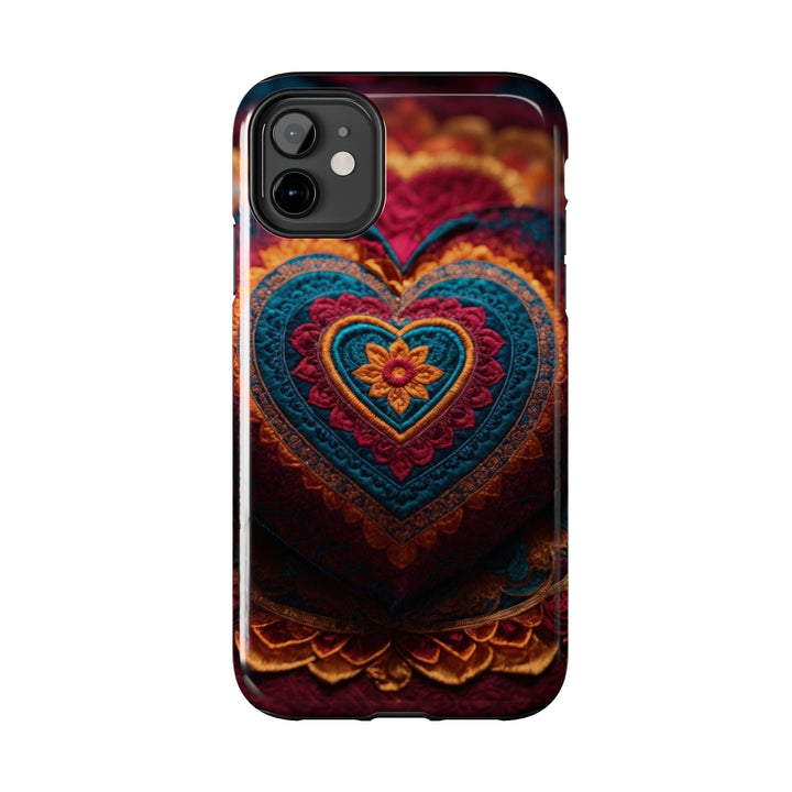 Embroidered Textile Heart - Tough Phone Case - Phone Case - g(0D·IO) - iPhone 13 Mini - -