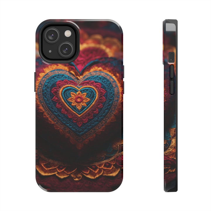 Embroidered Textile Heart - Tough Phone Case - Phone Case - g(0D·IO) - iPhone 14 - -