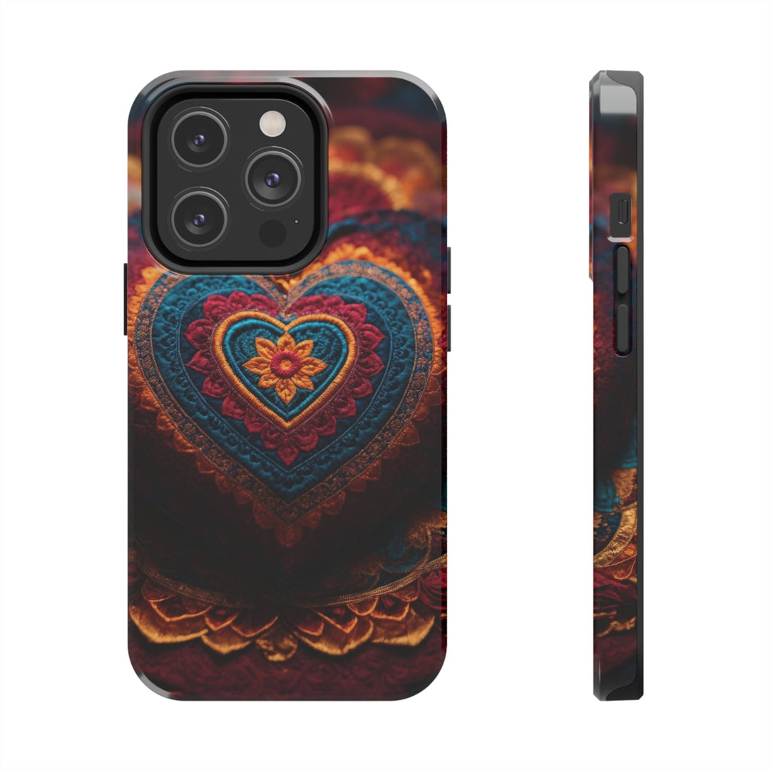 Embroidered Textile Heart - Tough Phone Case - Phone Case - g(0D·IO) - iPhone 14 Pro - -