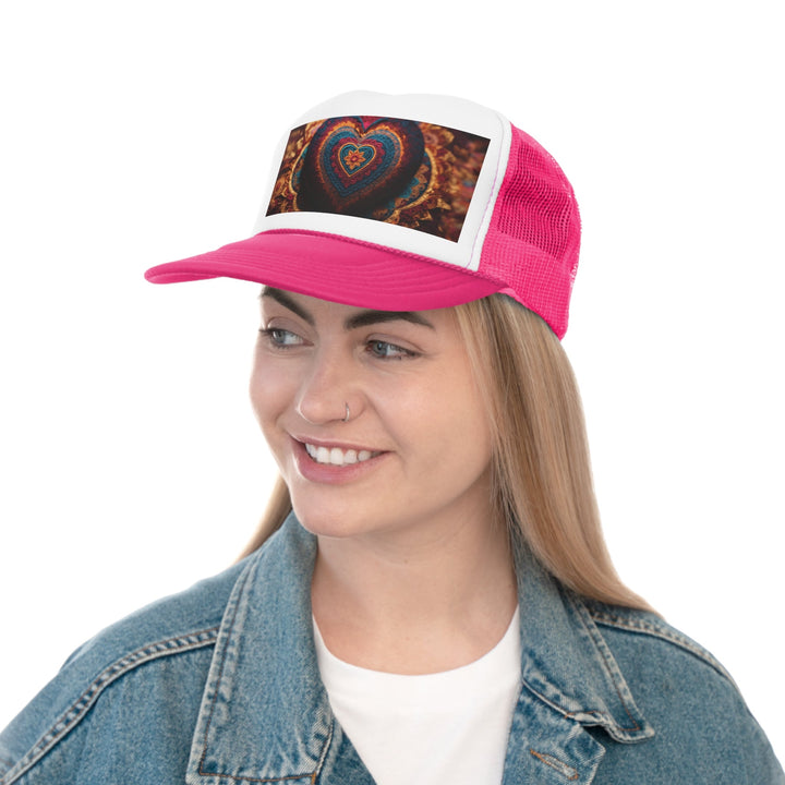 Embroidered Textile Heart - Trucker Hat - Hats - g(0D·IO) - Pink - One size -