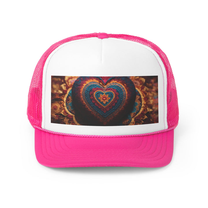 Embroidered Textile Heart - Trucker Hat - Hats - g(0D·IO) - Pink - One size -