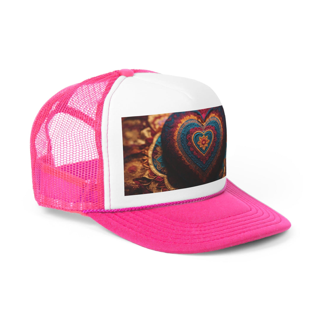 Embroidered Textile Heart - Trucker Hat - Hats - g(0D·IO) - Pink - One size -