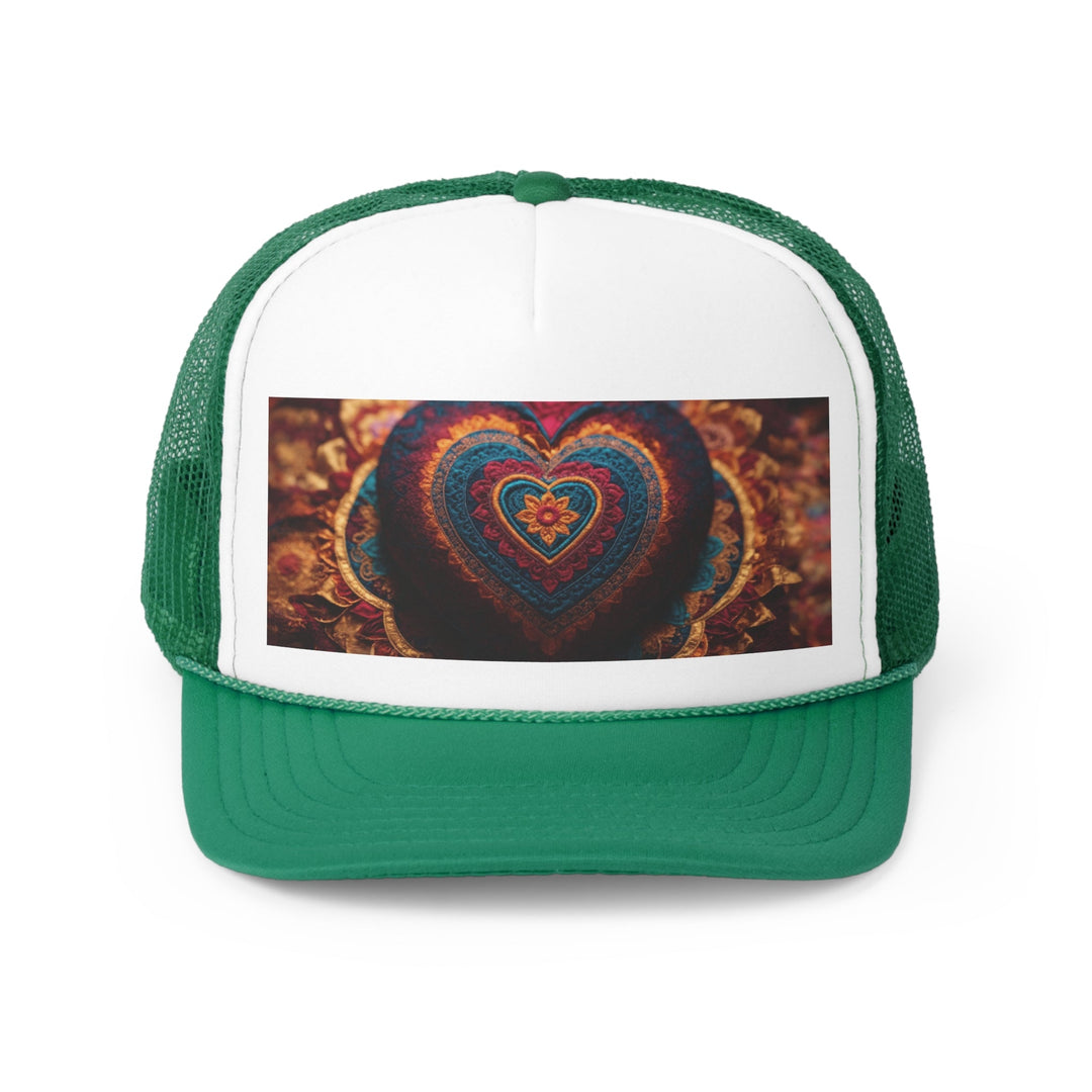 Embroidered Textile Heart - Trucker Hat - Hats - g(0D·IO) - Green - One size -