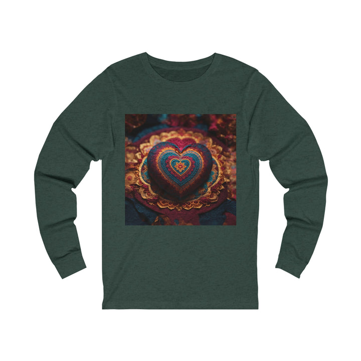 Embroidered Textile Heart - Unisex Jersey Long Sleeve Tee - Long-sleeve - g(0D·IO) - S - Heather Forest -