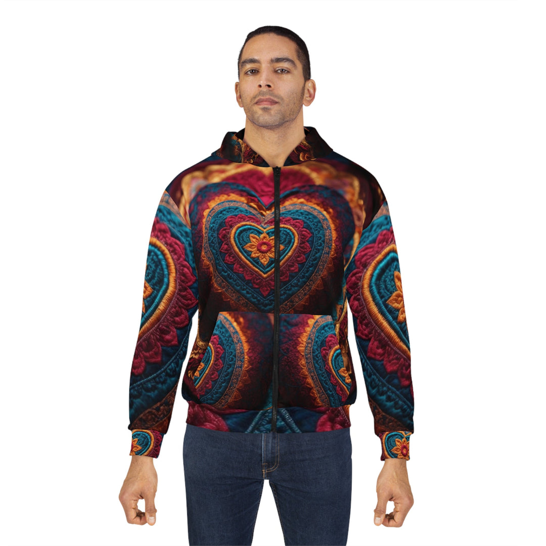 Embroidered Textile Heart - Unisex Zip Hoodie - All Over Prints - g(0D·IO) - XS - -