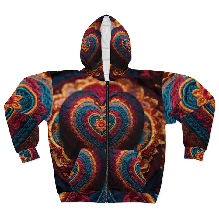 Embroidered Textile Heart - Unisex Zip Hoodie - All Over Prints - g(0D·IO) - XS - -