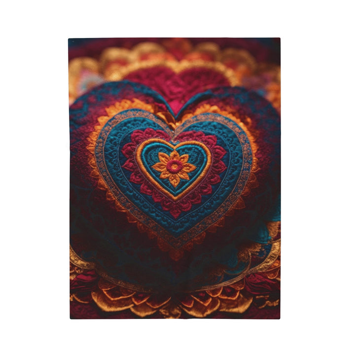 Embroidered Textile Heart - Velveteen Plush Blanket - All Over Prints - g(0D·IO) - 30" × 40" - -