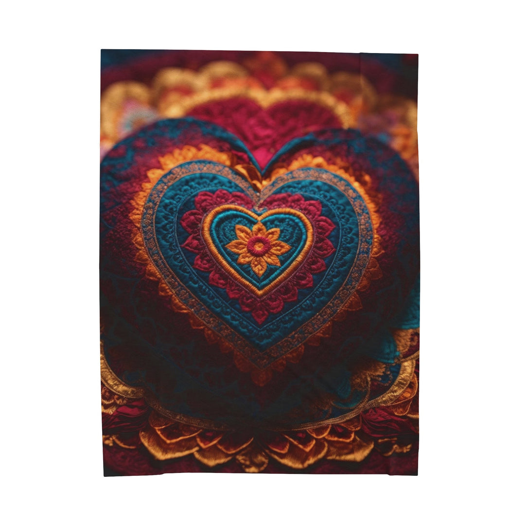 Embroidered Textile Heart - Velveteen Plush Blanket - All Over Prints - g(0D·IO) - 60" × 80" - -