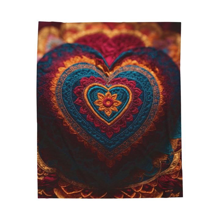 Embroidered Textile Heart - Velveteen Plush Blanket - All Over Prints - g(0D·IO) - 50" × 60" - -