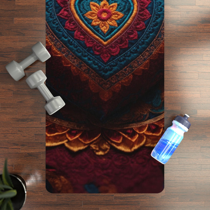 Embroidered Textile Heart - Yoga Mat - Home Decor - g(0D·IO) - 24” x 68” - -