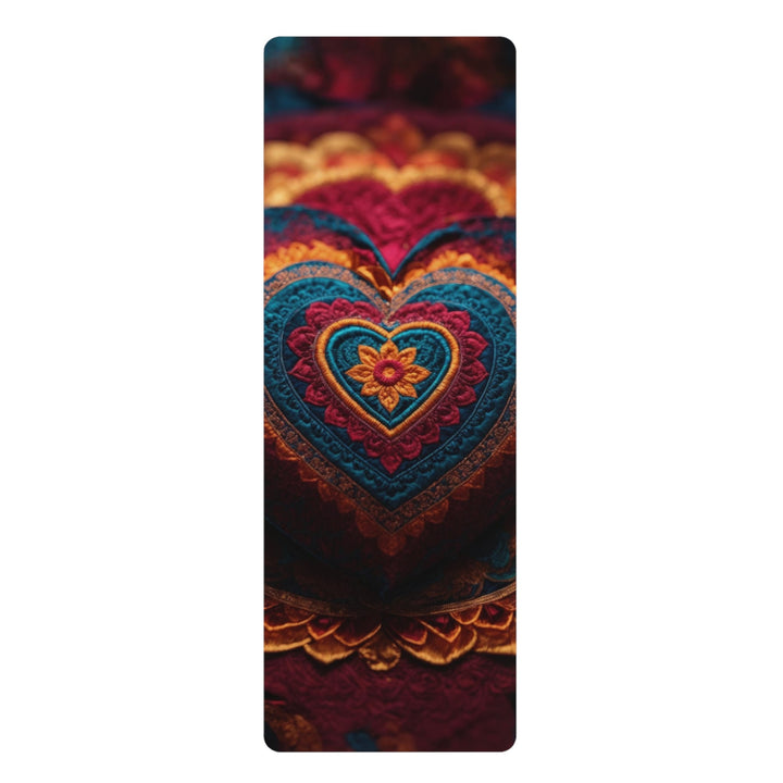 Embroidered Textile Heart - Yoga Mat - Home Decor - g(0D·IO) - 24” x 68” - -