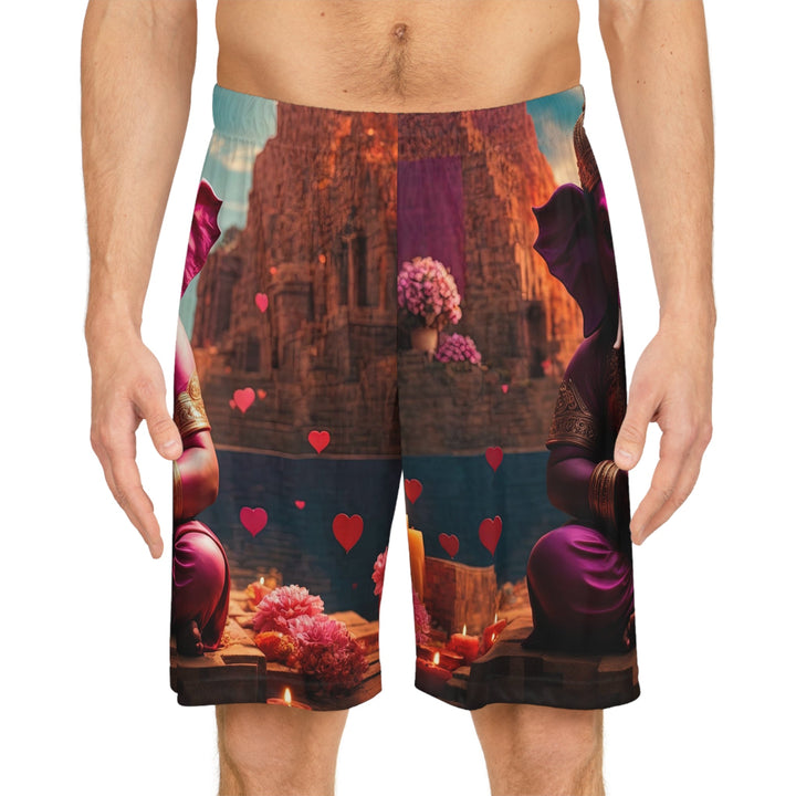 Enchanted Elephant Evening - AOP Basketball Shorts - All Over Prints - g(0D·IO) - Seam thread color automatically matched to design - XS -