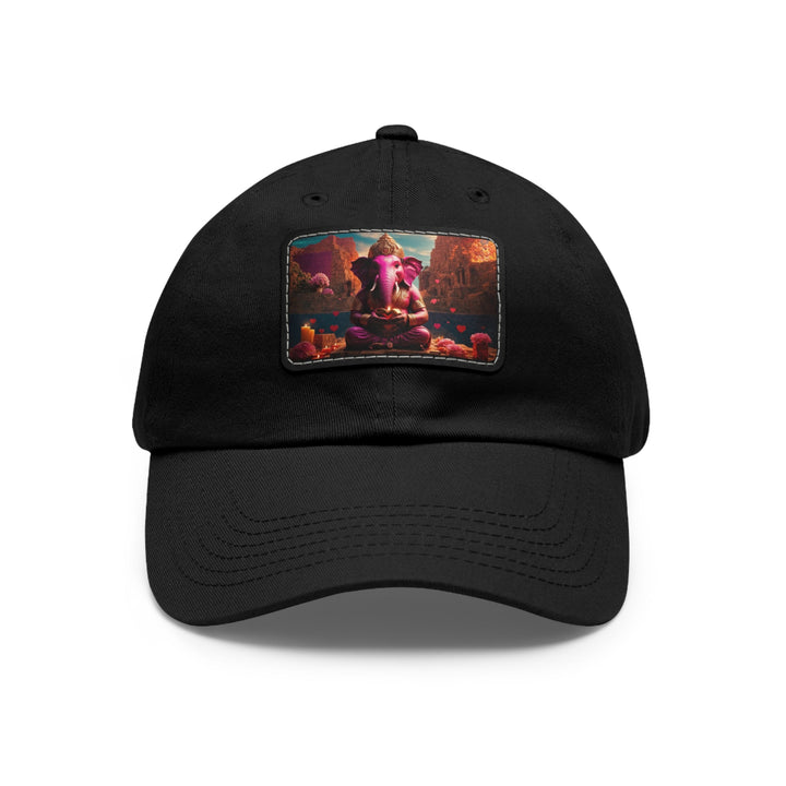 Enchanted Elephant Evening - Dad Hat - Hats - g(0D·IO) - Black / Black patch - Rectangle - One size