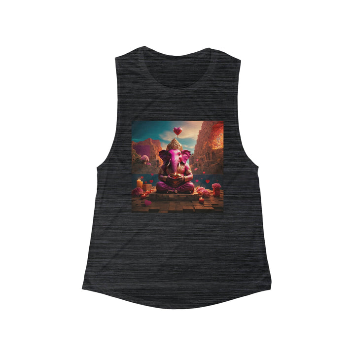 Enchanted Elephant Evening - Women's Flowy Scoop Muscle Tank - Tank Top - g(0D·IO) - S - Black Slub -