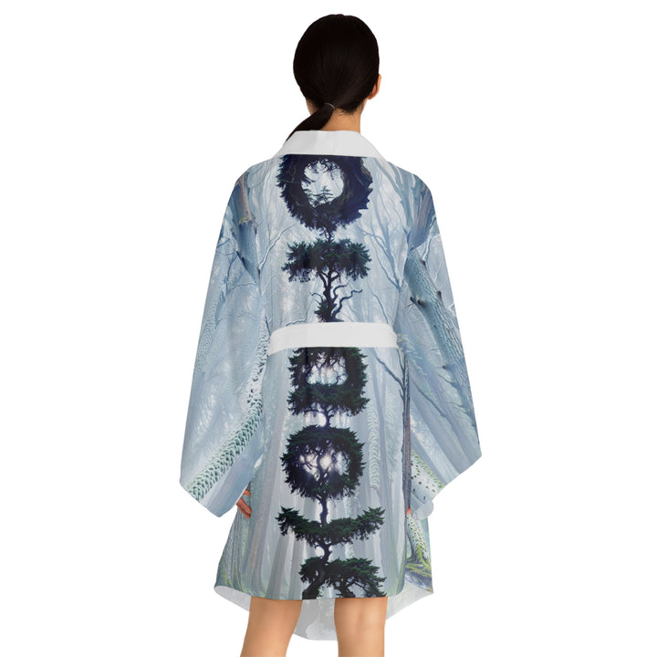 Enigmatic Forest Spiral - Long Sleeve Kimono Robe - All Over Prints - g(0D·IO) - XS - Black -