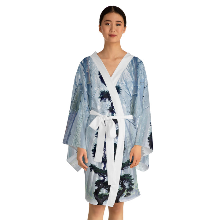 Enigmatic Forest Spiral - Long Sleeve Kimono Robe - All Over Prints - g(0D·IO) - XS - Black -