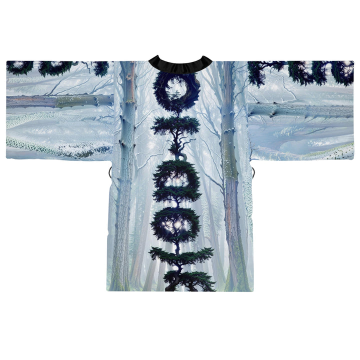 Enigmatic Forest Spiral - Long Sleeve Kimono Robe - All Over Prints - g(0D·IO) - XS - Black -