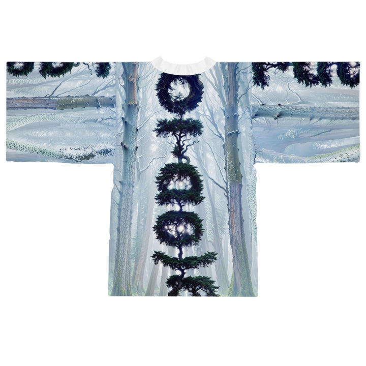 Enigmatic Forest Spiral - Long Sleeve Kimono Robe - All Over Prints - g(0D·IO) - XS - Black -