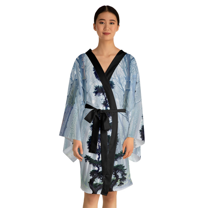 Enigmatic Forest Spiral - Long Sleeve Kimono Robe - All Over Prints - g(0D·IO) - XS - Black -