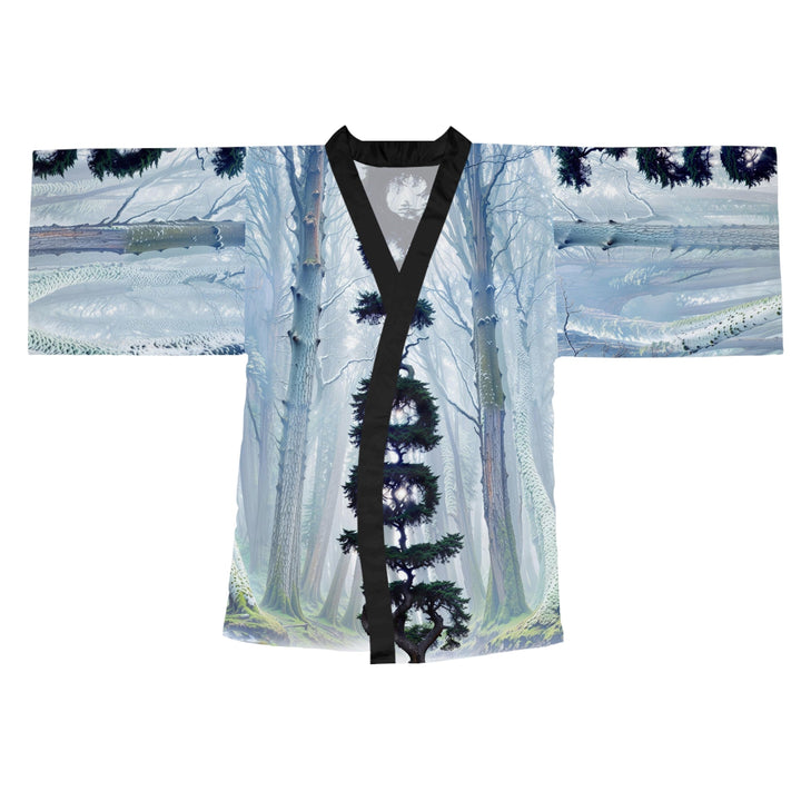 Enigmatic Forest Spiral - Long Sleeve Kimono Robe - All Over Prints - g(0D·IO) - XS - Black -