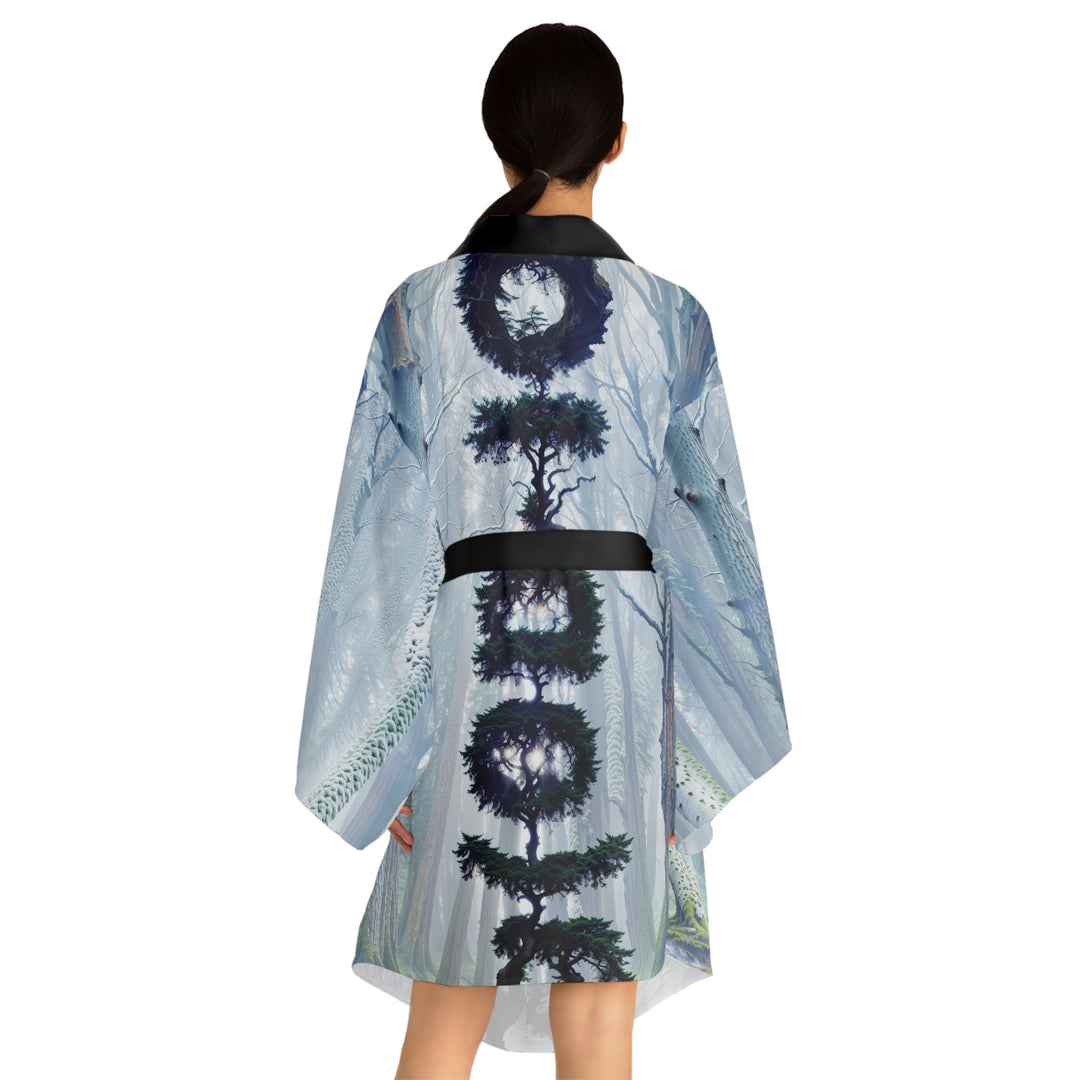 Enigmatic Forest Spiral - Long Sleeve Kimono Robe - All Over Prints - g(0D·IO) - XS - Black -