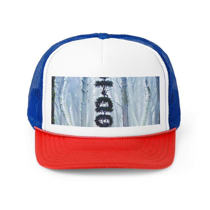 Enigmatic Forest Spiral - Trucker Hat - Hats - g(0D·IO) - Blue/Red - One size -