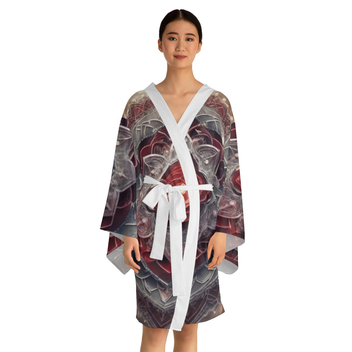 Ethereal Crystal Bloom - Long Sleeve Kimono Robe - All Over Prints - g(0D·IO) - XS - Black -