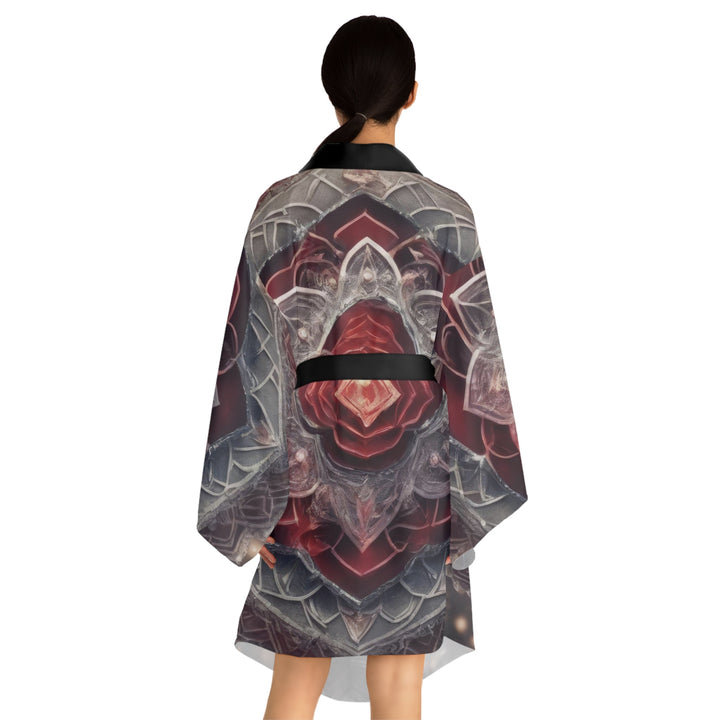 Ethereal Crystal Bloom - Long Sleeve Kimono Robe - All Over Prints - g(0D·IO) - XS - Black -