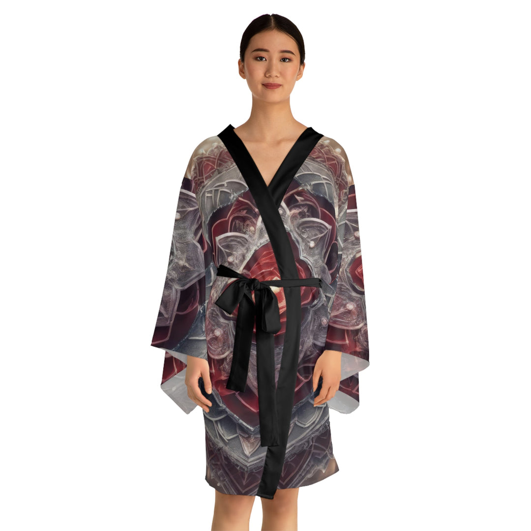 Ethereal Crystal Bloom - Long Sleeve Kimono Robe - All Over Prints - g(0D·IO) - XS - Black -