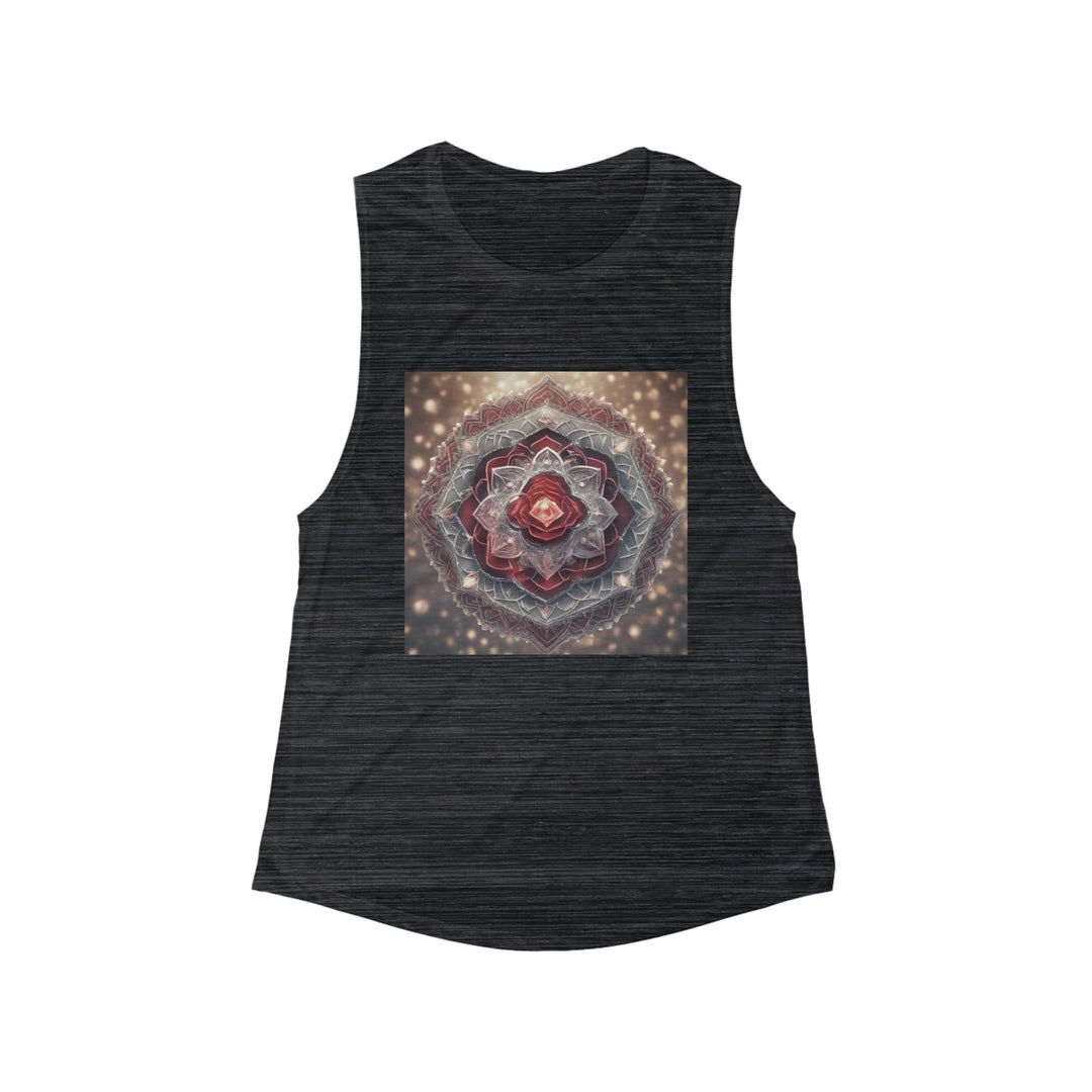 Ethereal Crystal Bloom - Women's Flowy Scoop Muscle Tank - Tank Top - g(0D·IO) - S - Black Slub -