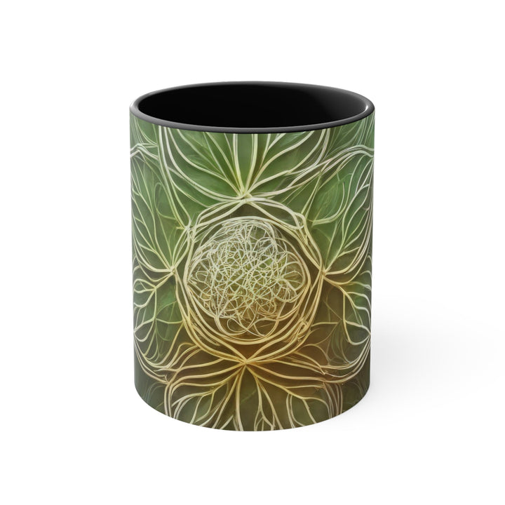 Ethereal Floral Mandala - Accent Coffee Mug - Mug - g(0D·IO) - Black - 11oz -