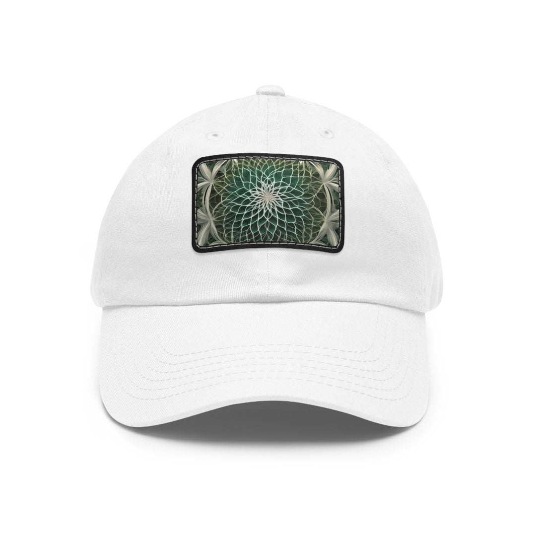 Ethereal Floral Mandala - Dad Hat - Hats - g(0D·IO) - White / Black patch - Rectangle - One size