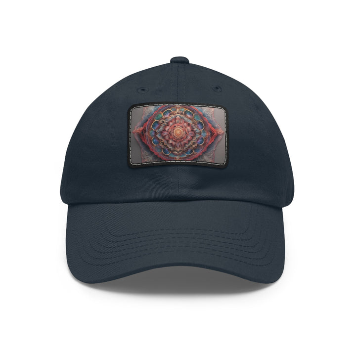 Ethereal Floral Mandala - Dad Hat - Hats - g(0D·IO) - Navy / Black patch - Rectangle - One size