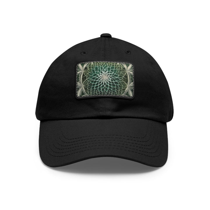 Ethereal Floral Mandala - Dad Hat - Hats - g(0D·IO) - Black / Black patch - Rectangle - One size