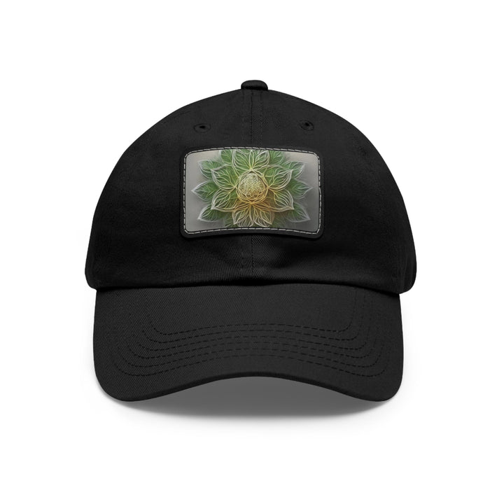 Ethereal Floral Mandala - Dad Hat - Hats - g(0D·IO) - Black / Black patch - Rectangle - One size