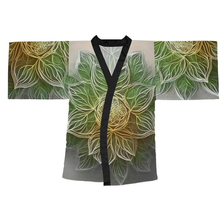 Ethereal Floral Mandala - Long Sleeve Kimono Robe - All Over Prints - g(0D·IO) - XS - Black -