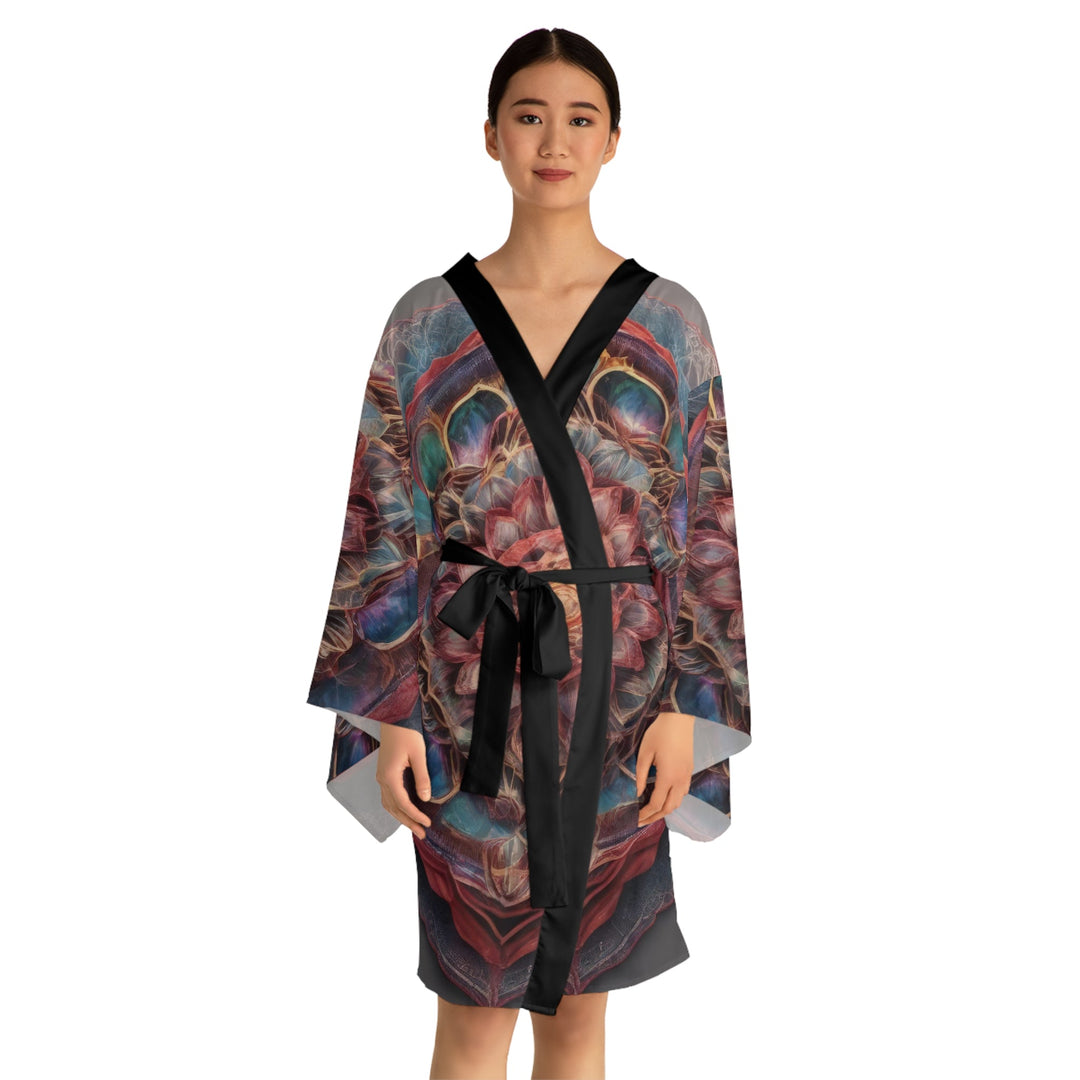 Ethereal Floral Mandala - Long Sleeve Kimono Robe - All Over Prints - g(0D·IO) - XS - Black -